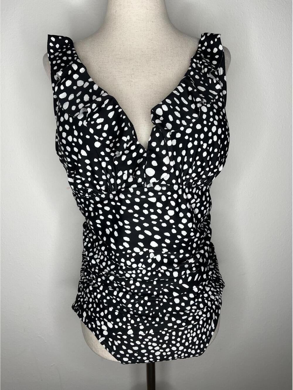 NWOT DKNY Women's Black/White One-Piece Swimsuit Size 14